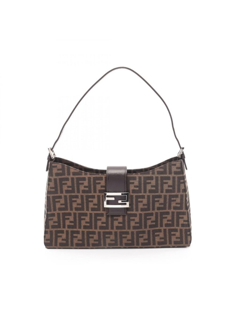 Fendi Shoulder Bag Zucca Brown Canvas Leather